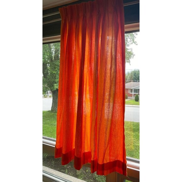 Vintage 70s orange curtain, striped woven panel, 1970s window treatment, choice: - Picture 2 of 8